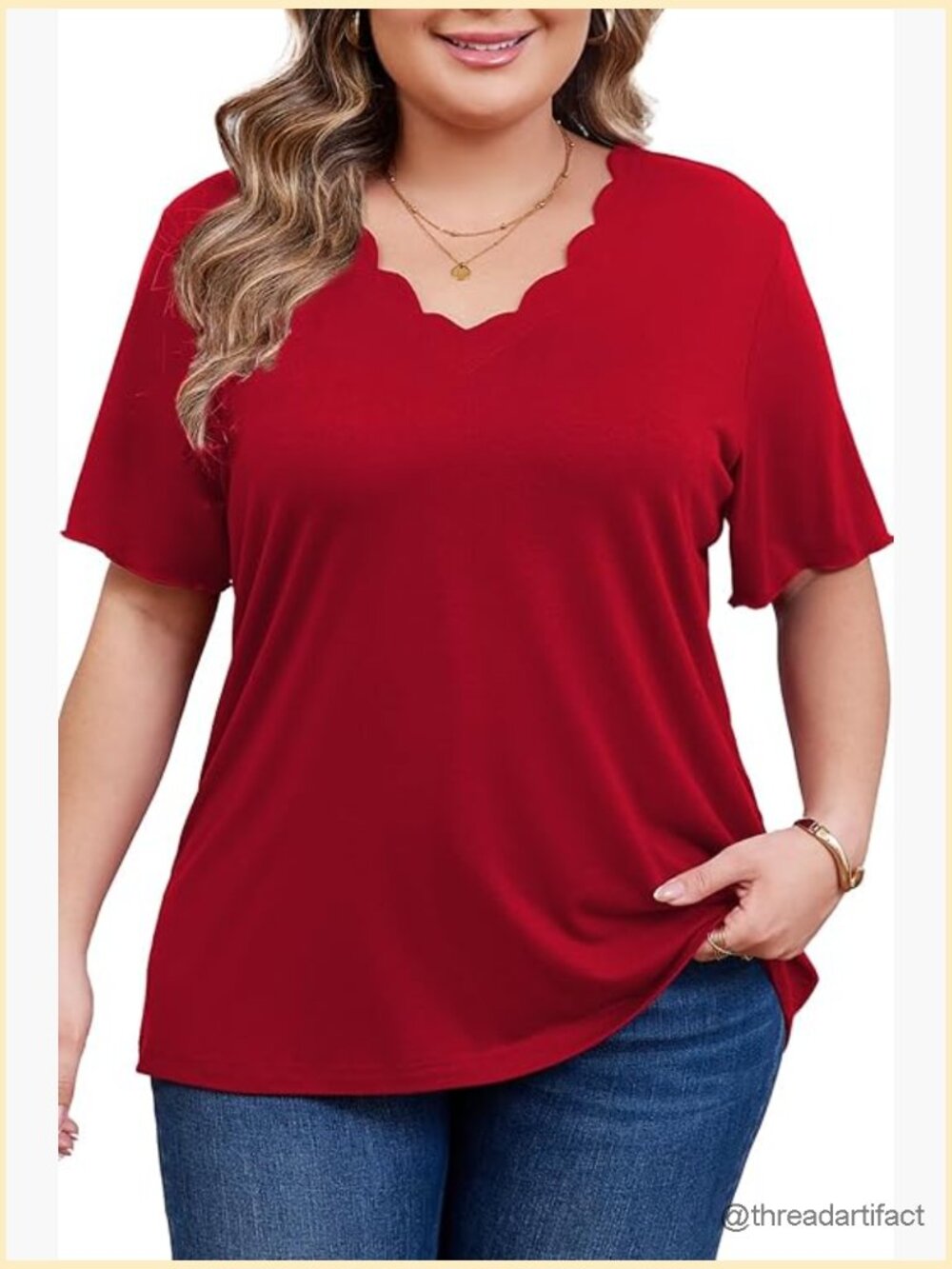 Plus Size Short Sleeve V Neck Tops Loose Fit Summer Blouses Trendy Woman